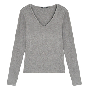 Maven Lin 极简刚需 灰色V领长袖针织衫女白领通勤修身打底衫上衣