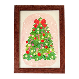 圣诞节桌面摆台画木框插画 一朵苗原创节日手绘咖啡店装饰画