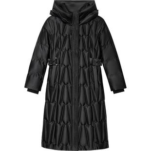 LK BENNETT黑色白鹅绒羽绒服女冬新款通勤百搭保暖连帽外套