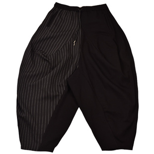 2025冬季新款暗黑条纹拼接哈伦大裆裤男发型师宽松小脚休闲飞鼠裤