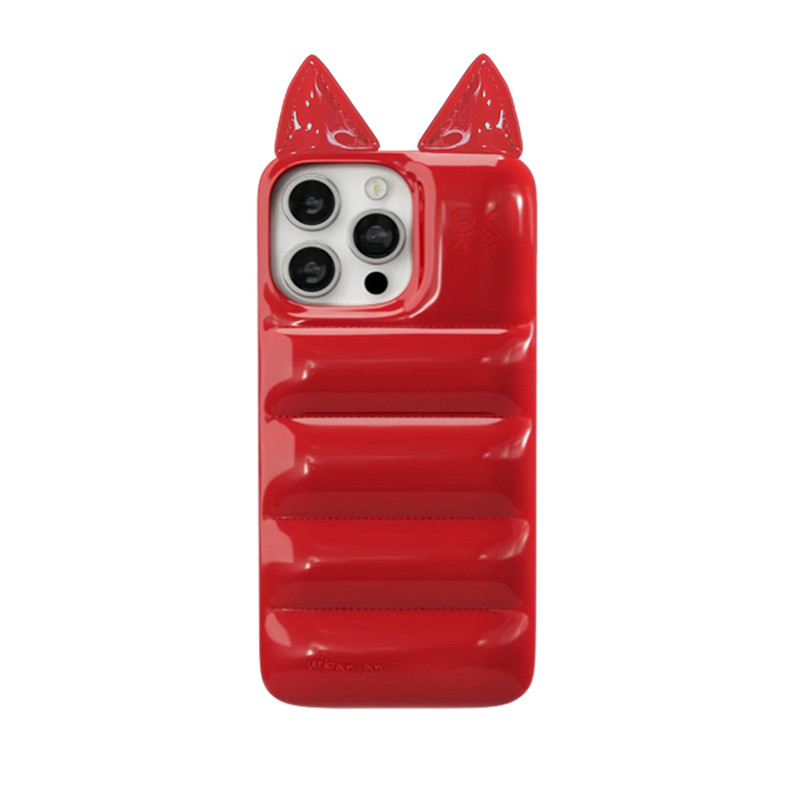 urban新款立体猫耳朵羽绒服适用iPhone17promax苹果手机壳ins13时尚潮流欧韩风16pro明星同款14p