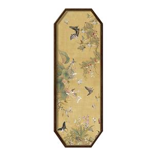 中古风玄关全身镜装饰画复古花鸟隐形穿衣镜壁画隐藏式推拉镜子画