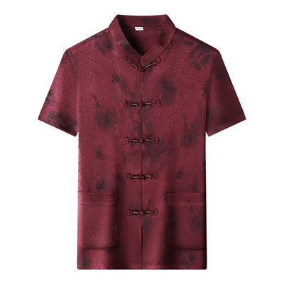 罗蒙唐装男士夏季短袖爸爸装衬衫