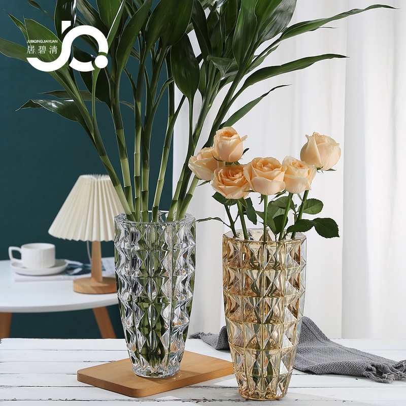 欧式桌面玻璃花瓶摆件透明红插花富贵竹装饰品客厅玫瑰百合玻璃网
