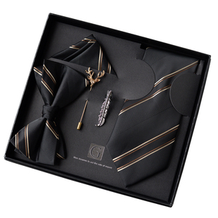 复古暗金条纹领带男商务休闲高级感西装衬衫领结方巾送人礼盒套装