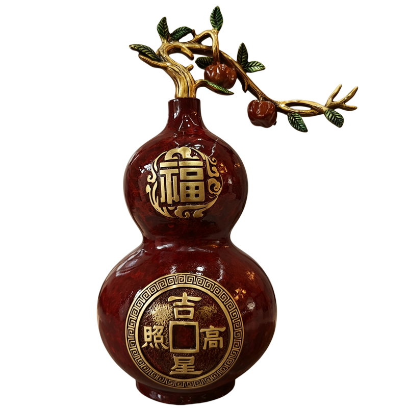 纯铜葫芦新中式柿柿如意摆件