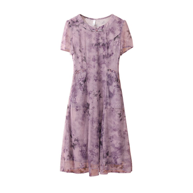 新中式妈妈装夏装洋气短袖连衣裙