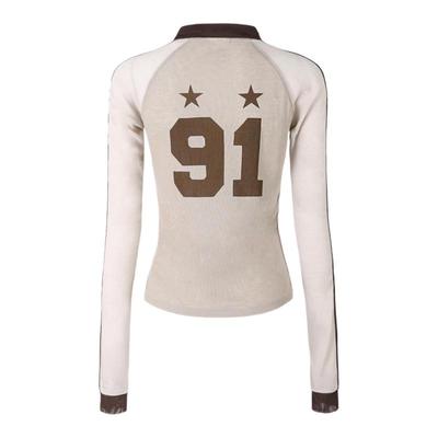 韩国badblood球衣风t恤女早秋美式透视修身运动印花薄款打底上衣