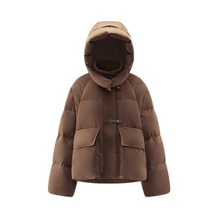 艾莱依立领拼接休闲时尚短装羽绒外套新款设计感连帽简约保暖外套