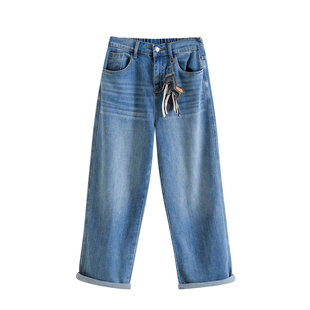 2026新款牛仔裤女大码胖mm200斤春秋季宽松显瘦高腰阔腿直筒长裤