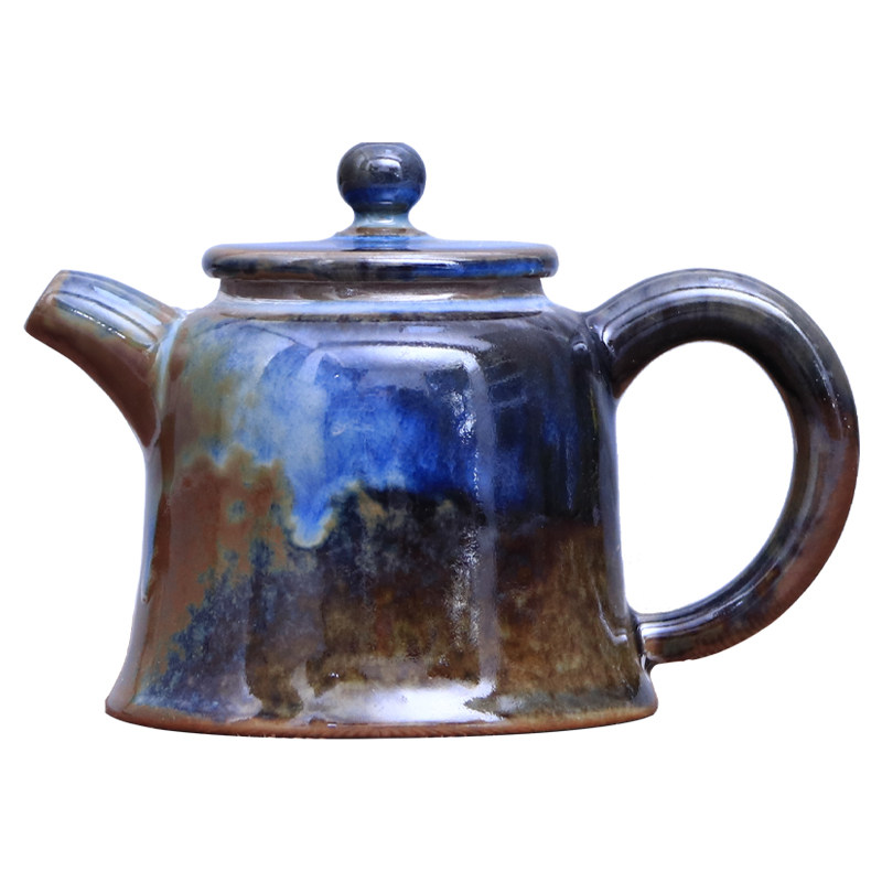 建水陶柴烧茶壶窑宝级孔雀蓝茶壶