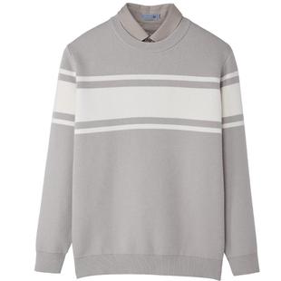 HLA/海澜之家轻商务条纹稍厚双领针织衫24秋冬新假两件黑色毛衣男