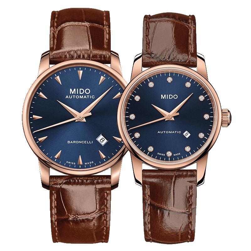 【自营】Mido美度情侣表贝伦赛丽午夜蓝皮带机械对表M8600.3.15.8