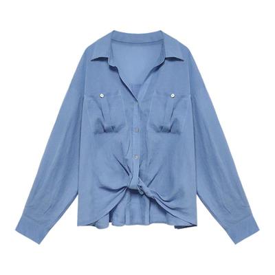苎麻天丝慵懒感蓝色衬衫