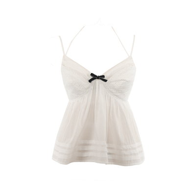 Mummy Cat下蛋喵【慵懒周末】白色棉布刺绣宽松小A摆挂脖吊带上衣