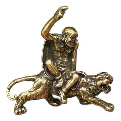 纯实心铜雕伏虎罗汉小摆件仿古铜艺微雕罗汉铜佛像古玩小铜器铜把