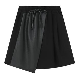 JfYanYan 可可摩卡 半身裙秋冬款皮裙女裙裤新款黑色a字拼接半裙