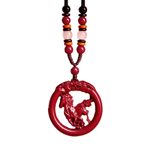 庆祥泰原矿朱砂平安扣吊坠男士正品官方旗舰店本命年生肖女款项链