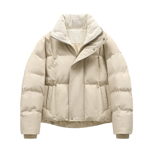 班尼路假两件棉衣男冬季2025新款加厚保暖立领短款棉服外套男款E