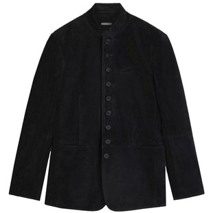 设计师得意之作!可造型领边袖口多纽扣皮西装男山羊绒面真皮皮衣