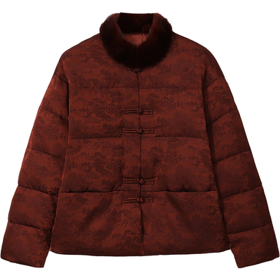 品牌鹅绒羽绒服女香云纱外套冬装