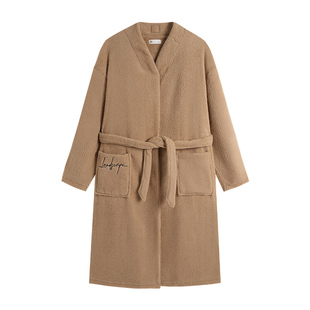 妮狄娅情侣珊瑚绒睡衣睡袍女冬季中长款保暖绒袍男简约时尚家居服