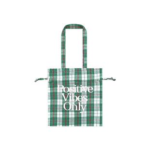 Talktokey(TTO) 圣诞格纹 通勤百搭松弛单肩红绿格子抽绳帆布包袋