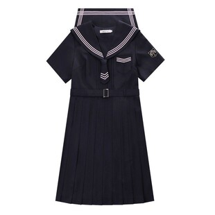 樱花家族原创jk制服连衣裙【清野夏】校供感灰粉三本短袖百褶裙女