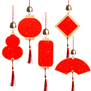 燃灯文创风铃实木福卡挂件双面万年红宣纸挂件手写卡纸福字红纸春联纸对联专用纸喜庆红色书签卡片铃铛挂饰