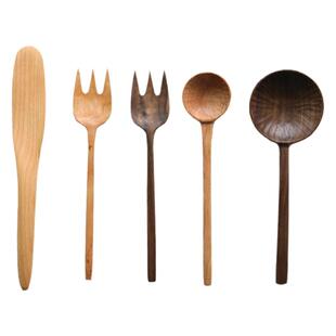 雨木 日式 黑胡桃实木勺子黄油刀叉子烘培吃饭家用 雕刻工艺 无漆