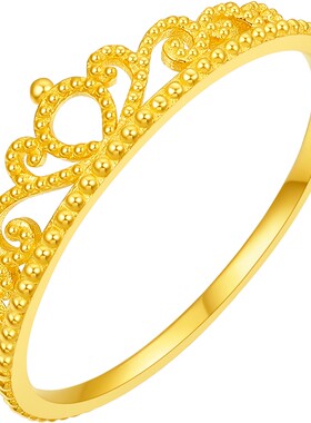 周六福黄金计价5G足金戒指复古宫廷公主皇冠女戒蕾丝系列节日礼物