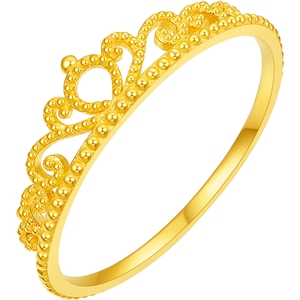 周六福黄金计价5G足金戒指复古宫廷公主皇冠女戒蕾丝系列圣诞礼物