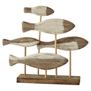 海洋风格手工木制立体鱼摆件地中海桌面摆设样板房软装电视柜摆台