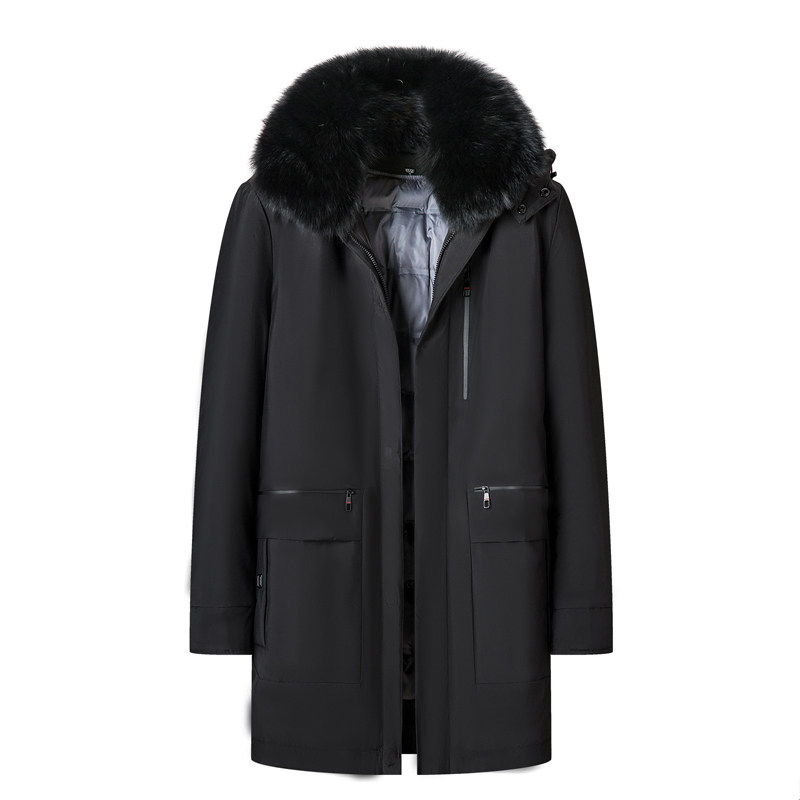 花花公子中老年爸爸装羽绒服男中长款加厚休闲可脱卸内胆父亲外套