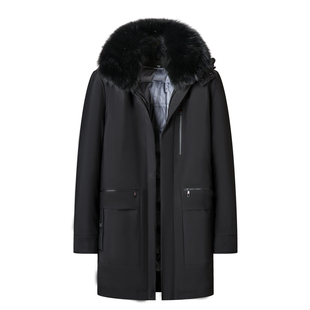 花花公子中老年爸爸装羽绒服男中长款加厚休闲可脱卸内胆父亲外套