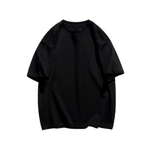 纯黑色重磅宽松t恤内搭打底纯棉短袖夏季男款痞帅街头五分袖体恤