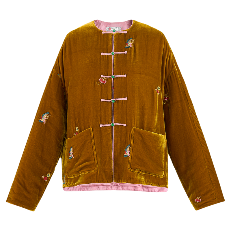 新中式真丝绒阔版棉服外套