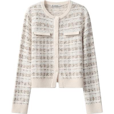 播商场同款小香风圆领气质开衫女24春秋温柔毛衣BDR3UD1928