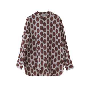 Grass&Wood红色波点衬衫全棉褶皱上衣长袖休闲叠搭系扣黑色小众新