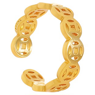 2025新款爆款招财铜钱古钱币沙金戒指女轻奢高级感旺财开口财尾戒