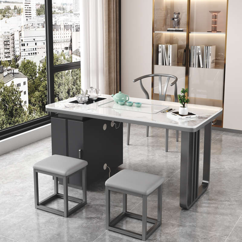 阳台小茶台客厅家用一米岩板茶桌椅组合办公室泡茶桌小型茶几一体