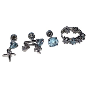 蓝色爱心十字架耳骨钉钛钢闪闪烟花耳蜗钉高级感别针吊坠耳钉耳环