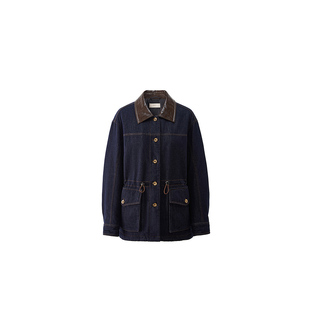 OCHIRLY欧时力 皮领牛仔羽绒外套女复古宽松中长时尚2024秋冬新品