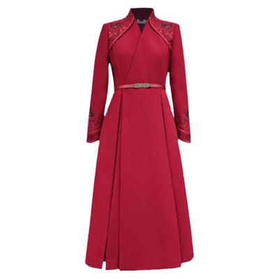 中国风苗族刺绣收腰气质战袍长裙