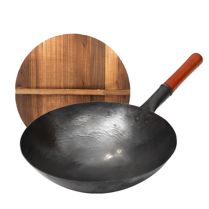 章丘传统工艺手工锻打铁锅老式炒菜锅不粘无涂层燃气适用圆底铁锅