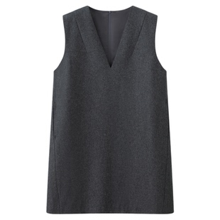 RUISHI芮时“松弛序曲”时髦叠穿V领羊毛混纺无袖背心连衣裙女冬