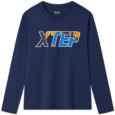 特步童装春秋季款中大童吸湿透气儿童针织衫男童圆领套头亲肤卫衣