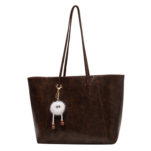 棕色托特包女高级感美拉德软皮可放电脑教师上课大容量通勤大包包