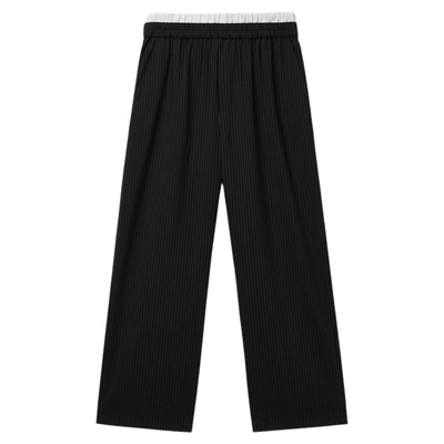 UNICAHOMME/潮流条纹休闲裤男士羊毛拼接假两件运动裤男
