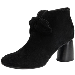 MIO米奥丝绒时装靴2025冬季新款侧拉链粗跟高跟马丁靴短筒靴子女